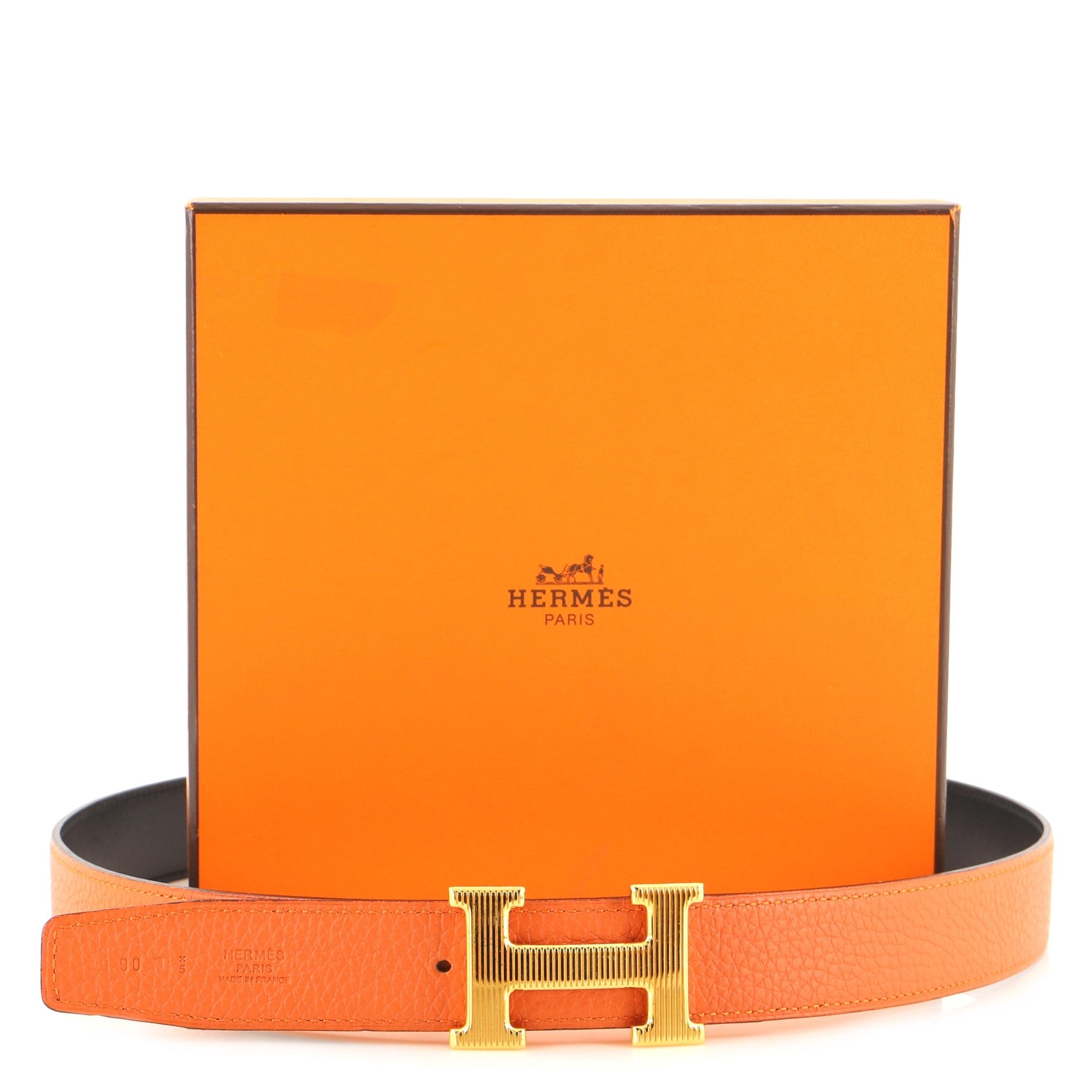H Strie Buckle Reversible Belt Leather Medium 90