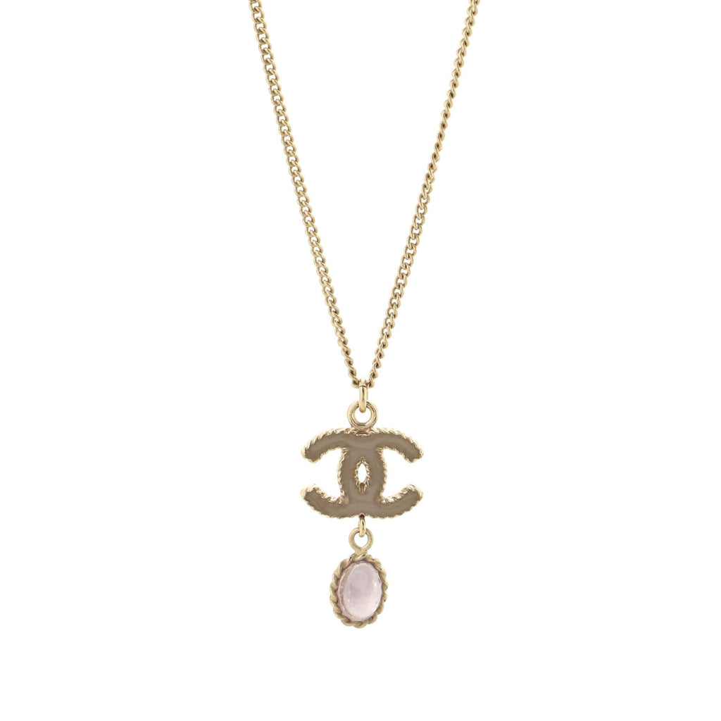 CC Drop Pendant Necklace Metal with Enamel and Glass