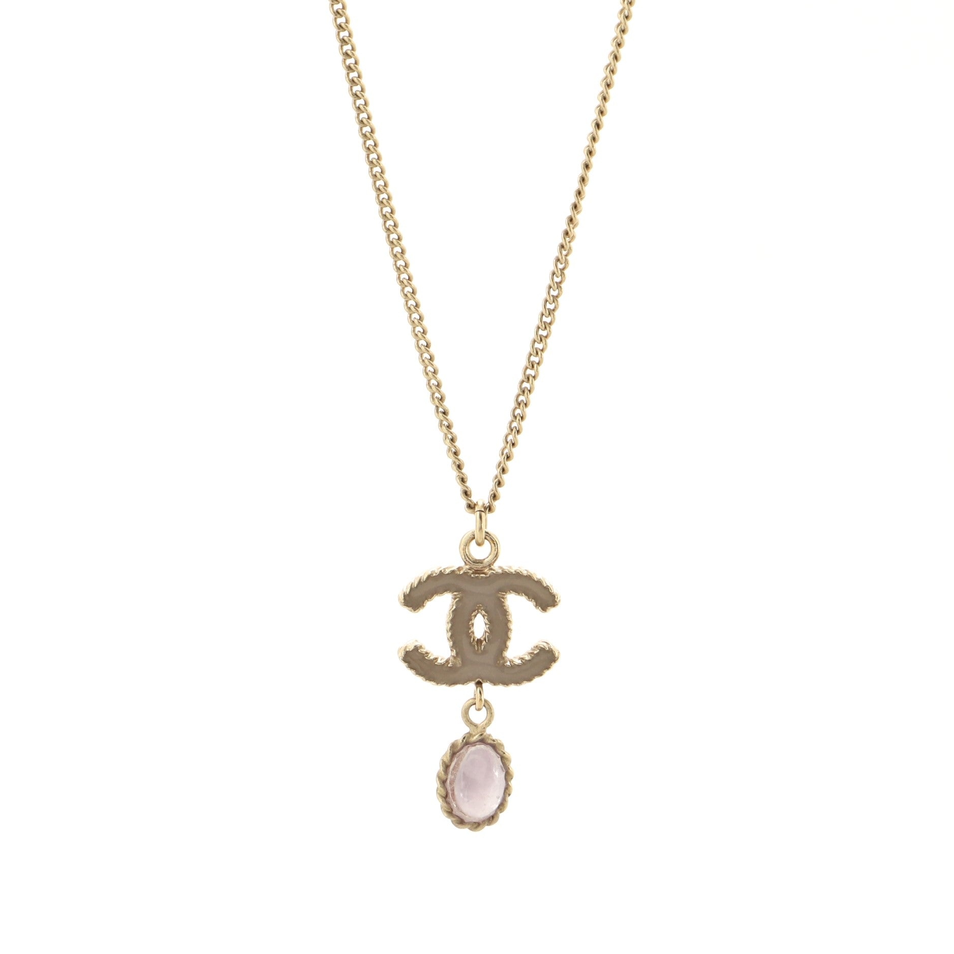 CC Drop Pendant Necklace Metal with Enamel and Glass