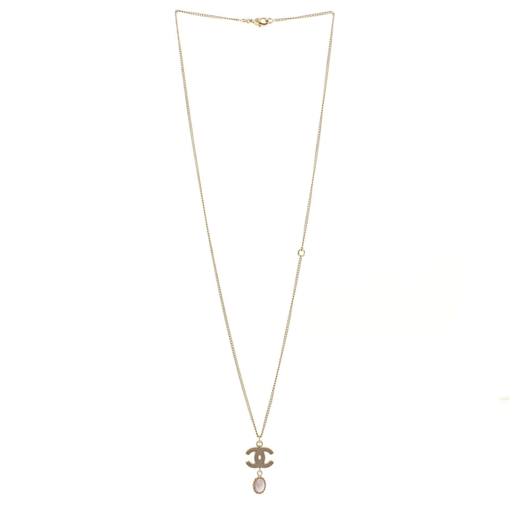 CC Drop Pendant Necklace Metal with Enamel and Glass