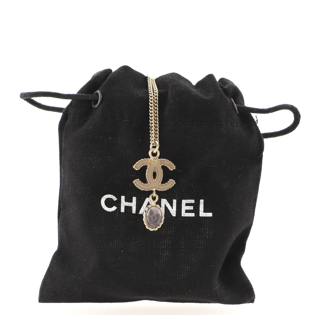 CC Drop Pendant Necklace Metal with Enamel and Glass