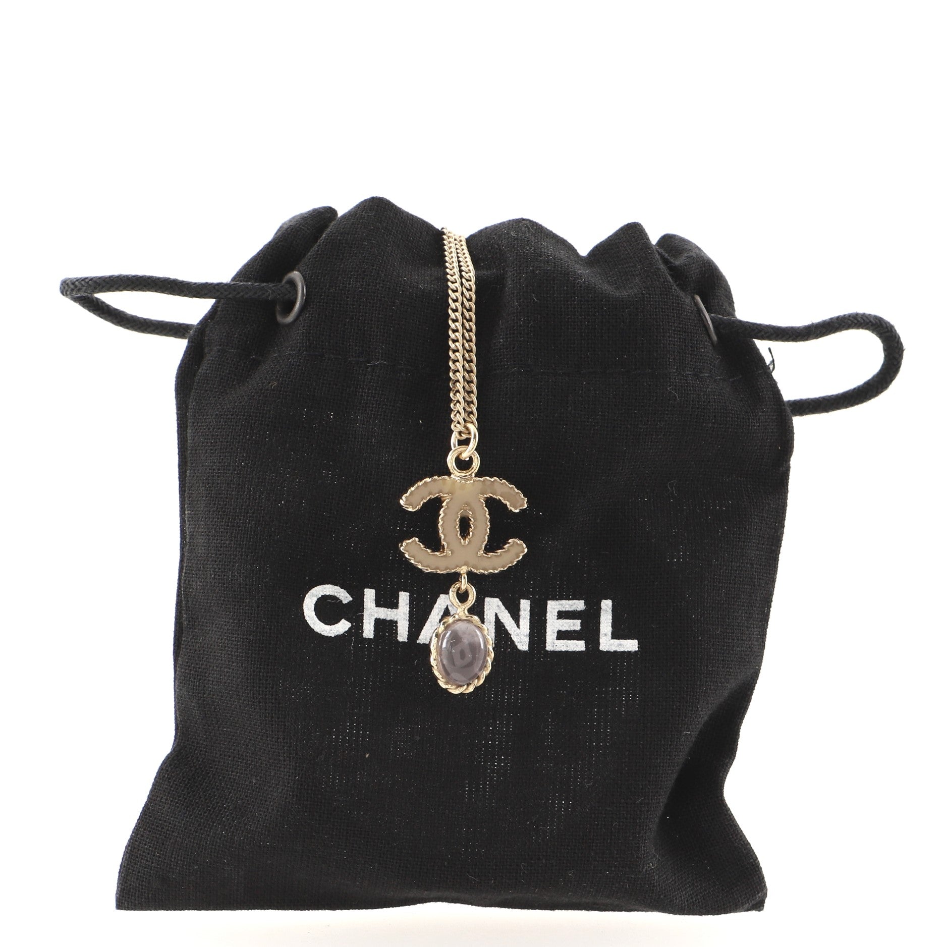 CC Drop Pendant Necklace Metal with Enamel and Glass