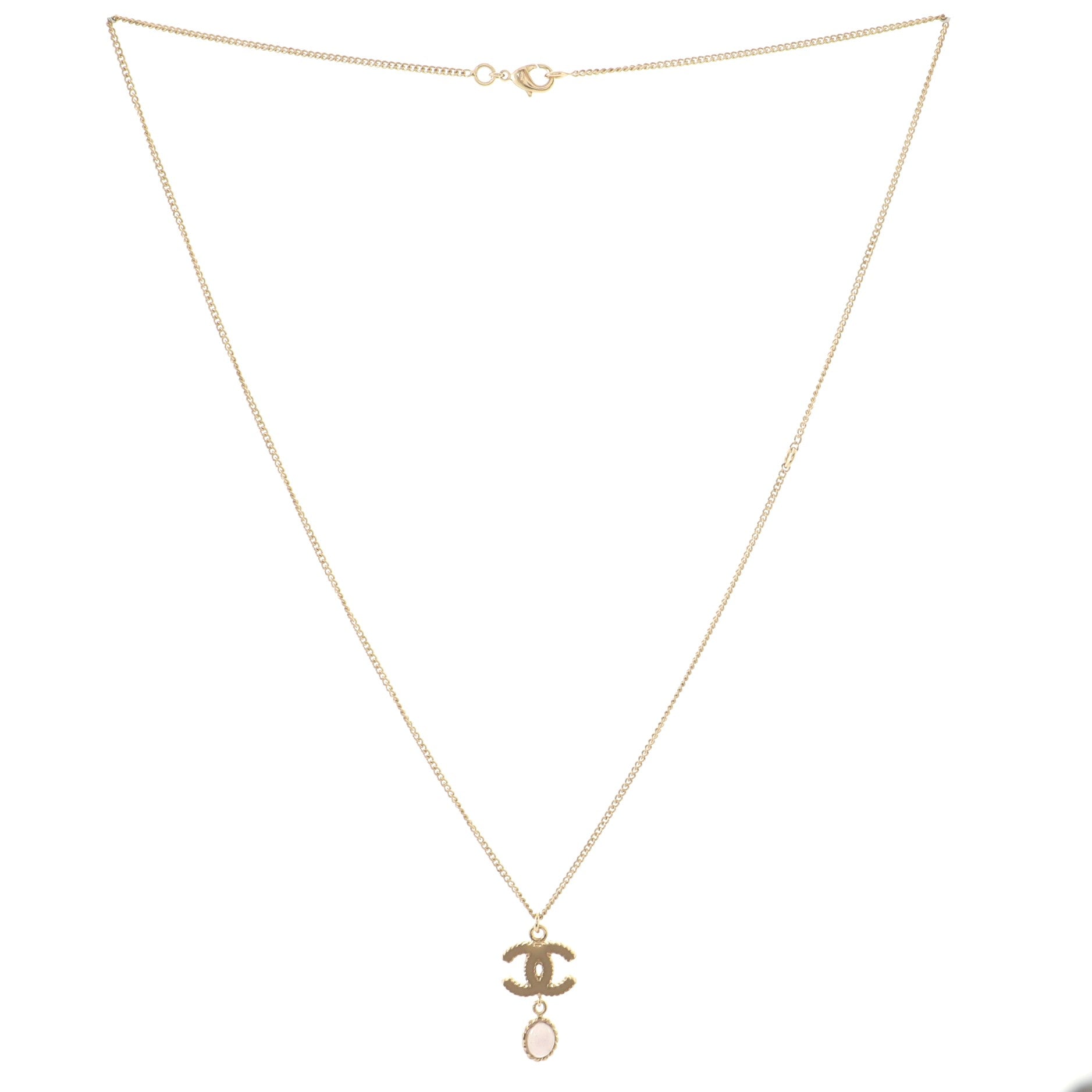 CC Drop Pendant Necklace Metal with Enamel and Glass