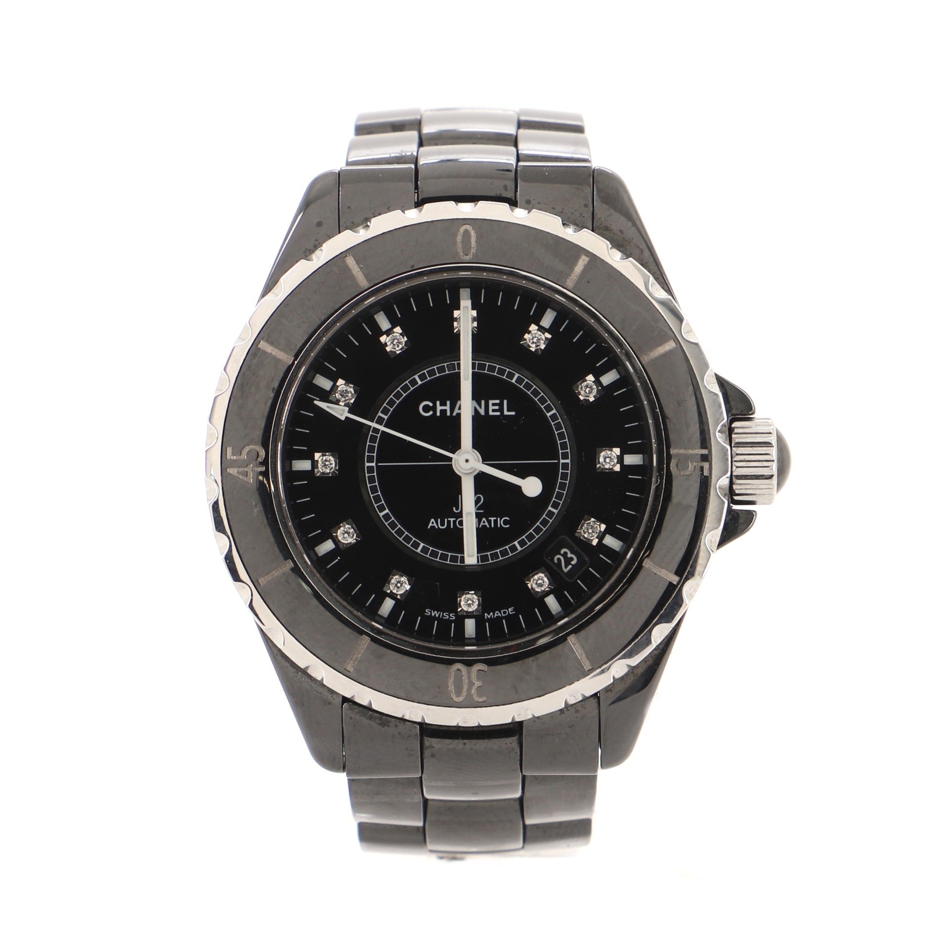 J12 Automatic Watch Ceramic and Stainless Steel with Diamond Markers 38