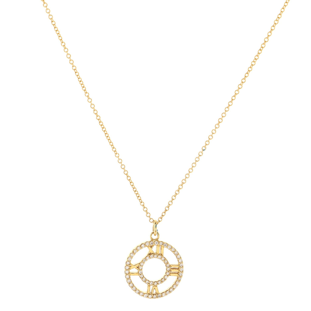 Atlas Open Medallion Pendant Necklace 18K Yellow Gold with Diamonds Small