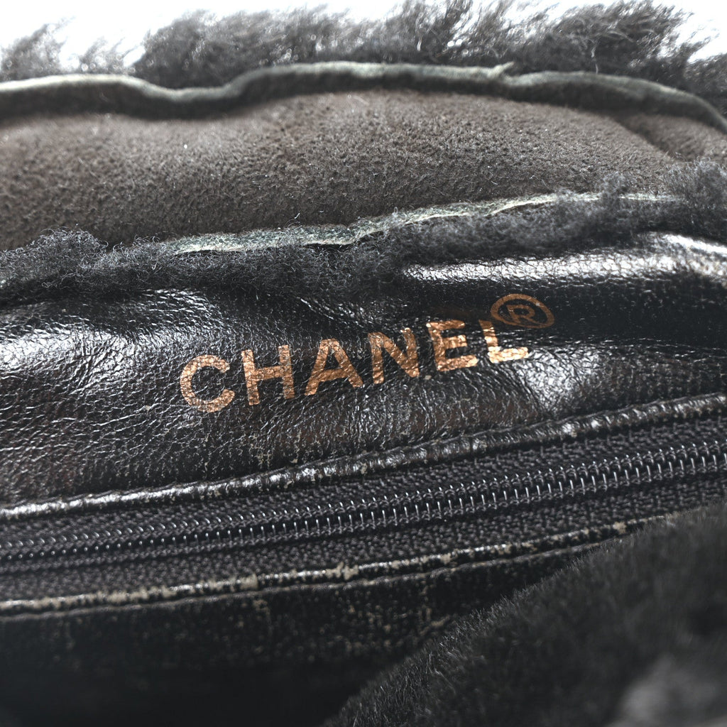 Suede Shearling Fur Handbag Black