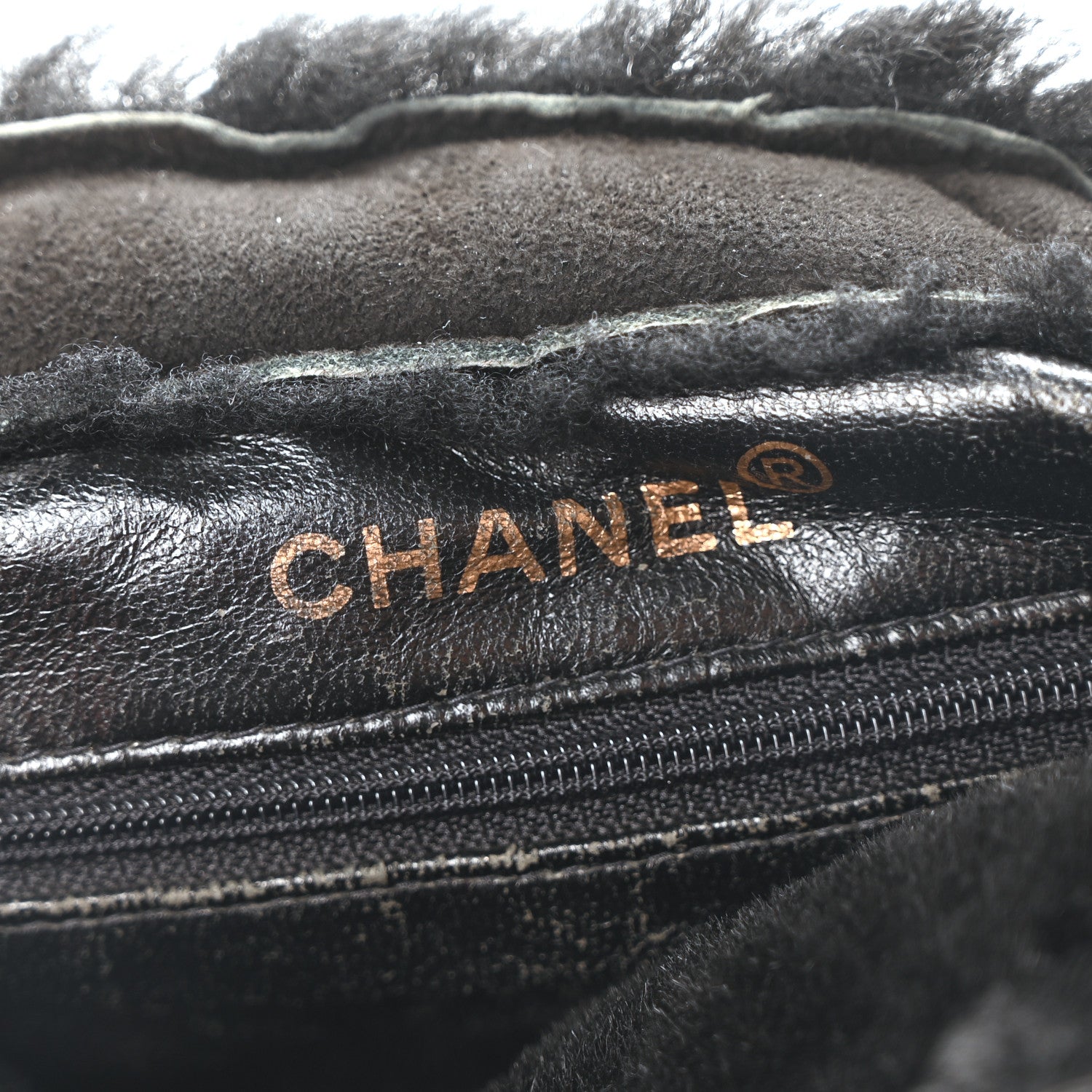 Suede Shearling Fur Handbag Black