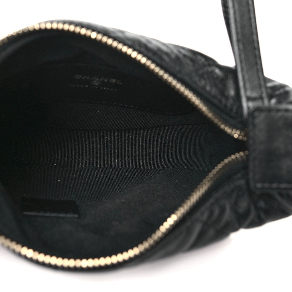 Lambskin Quilted Chain Around Pouch Black