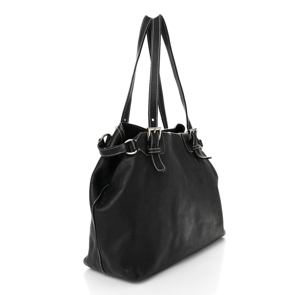 Vitello Daino Shoulder Bag Black