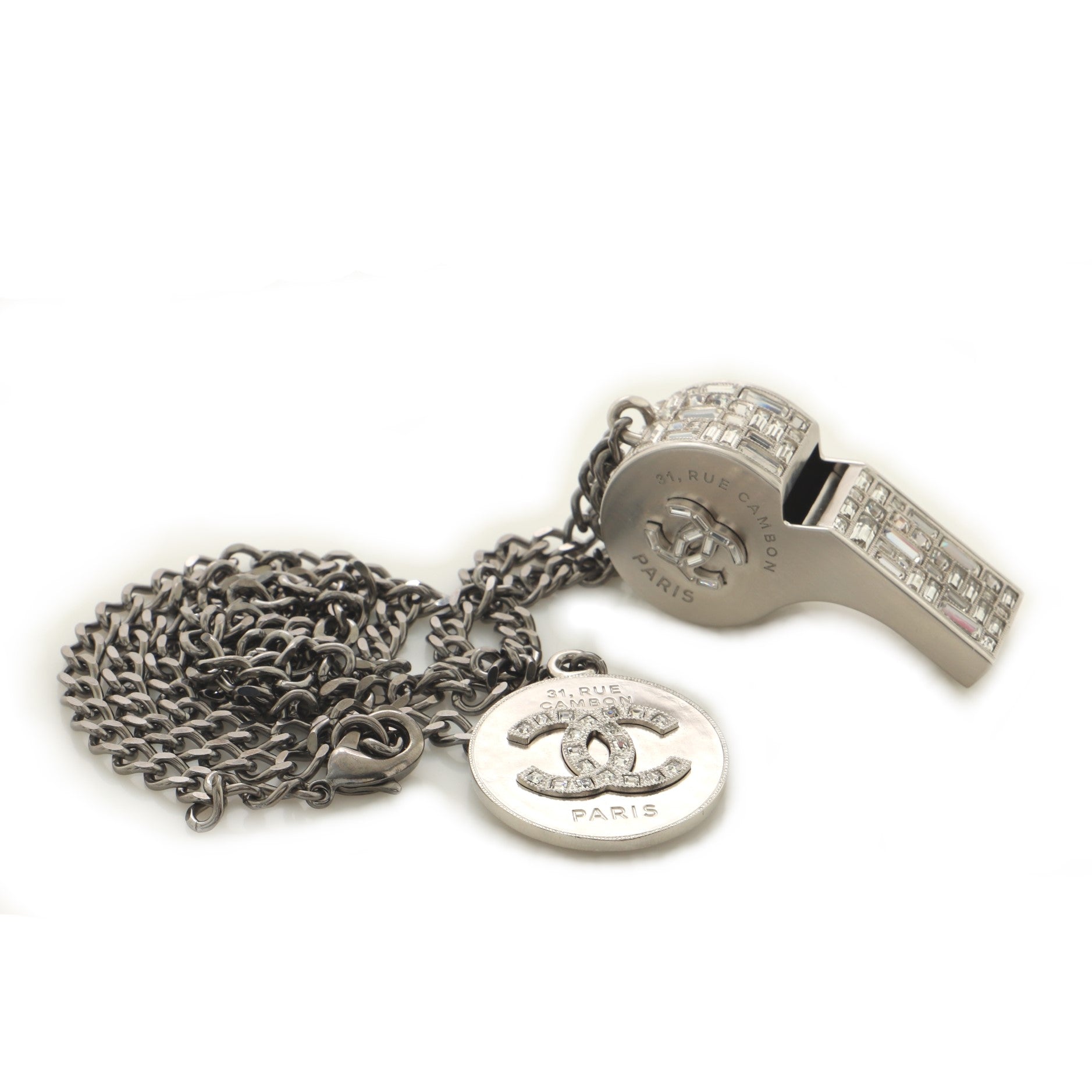 CC Whistle Pendant Necklace Metal with Crystals