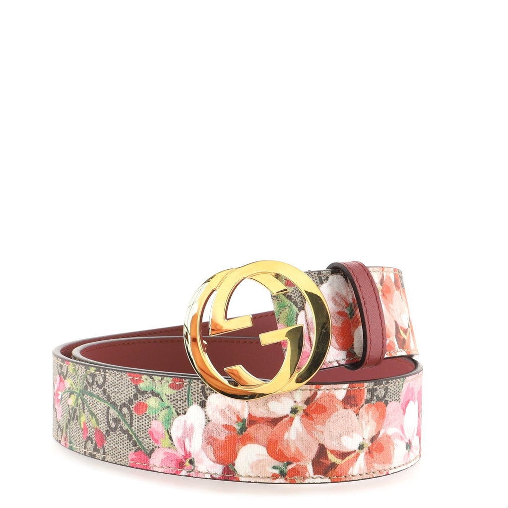 Interlocking G Belt Blooms Print GG Coated Canvas Wide 85