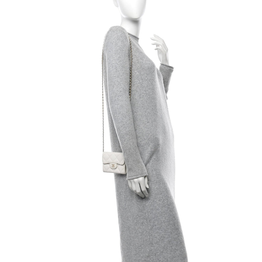 Caviar Quilted Flap  Holder On Chain White