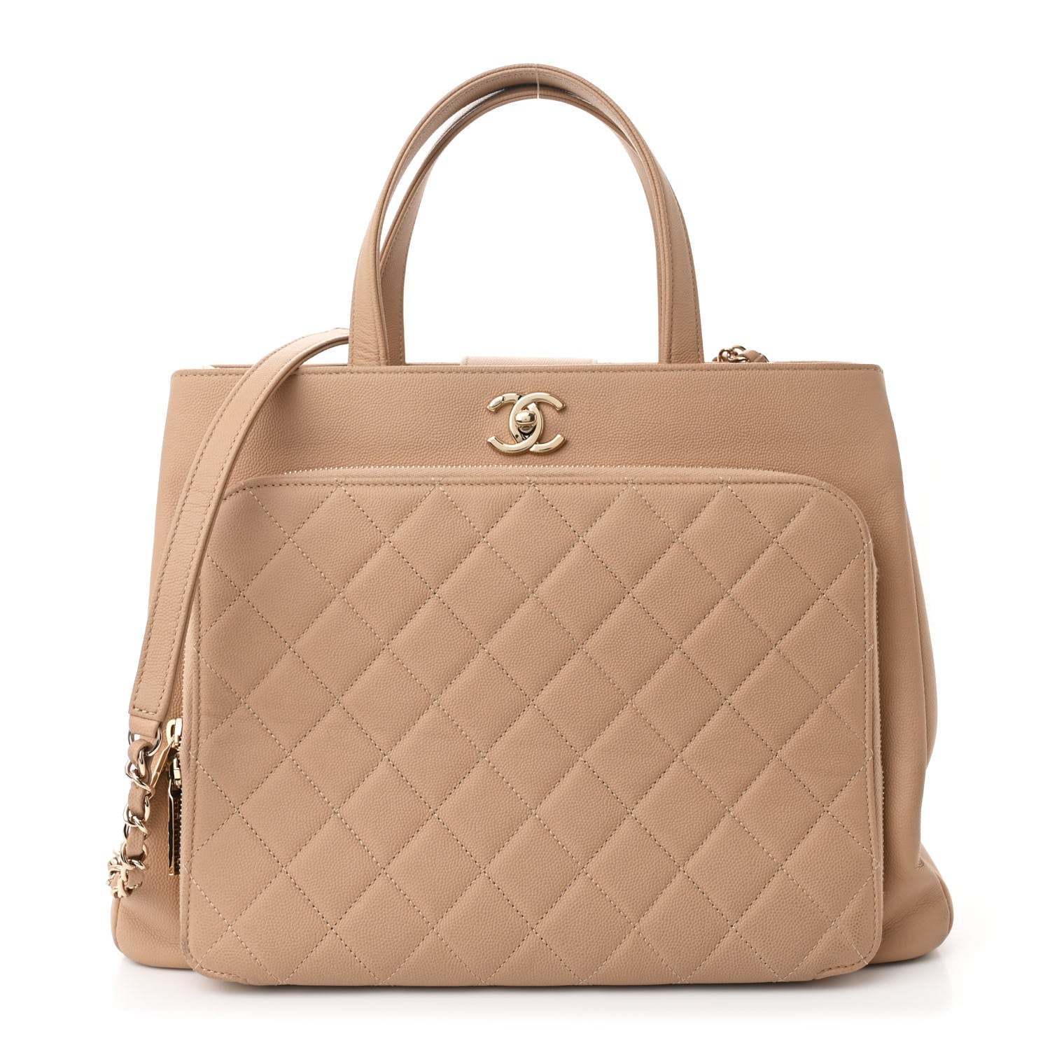 Caviar Quilted Large Business Affinity Shopping Bag Beige