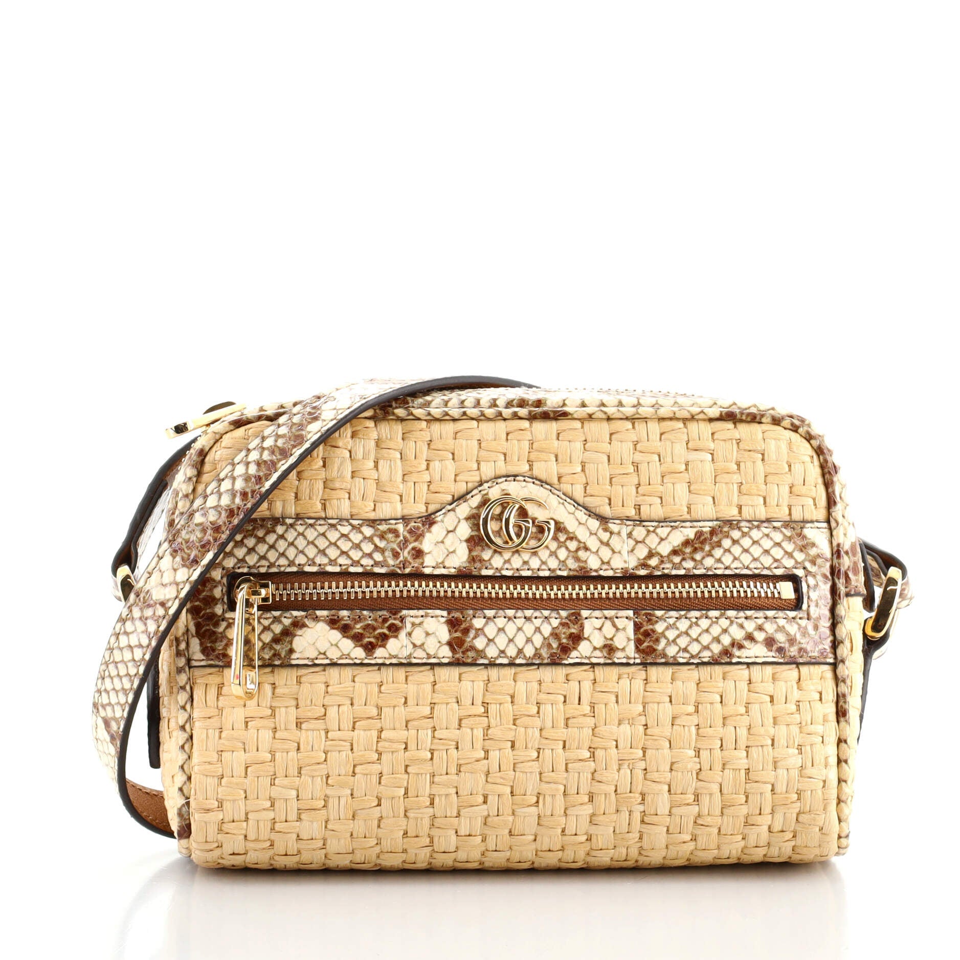Ophidia Shoulder Bag Raffia with Snakeskin Mini