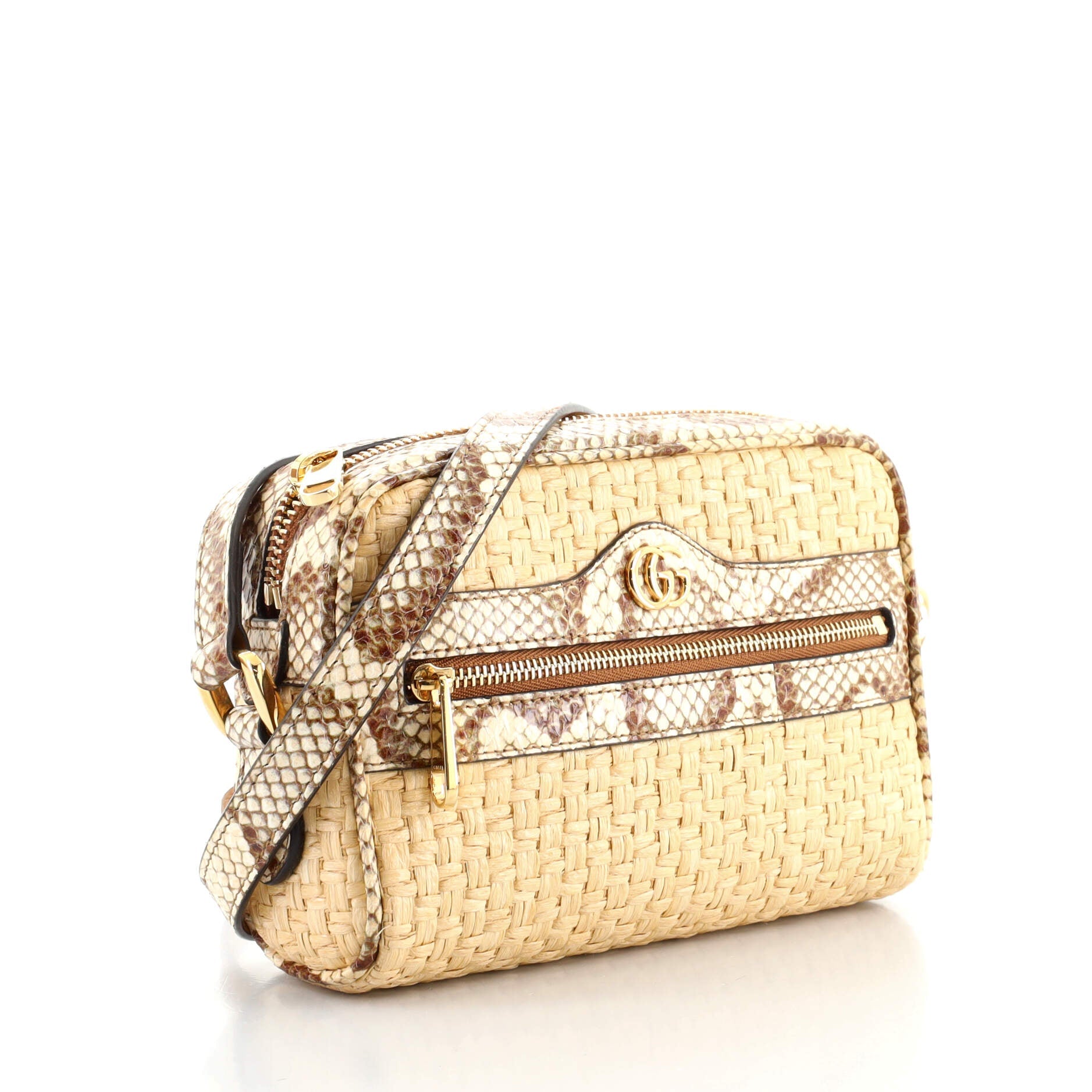 Ophidia Shoulder Bag Raffia with Snakeskin Mini