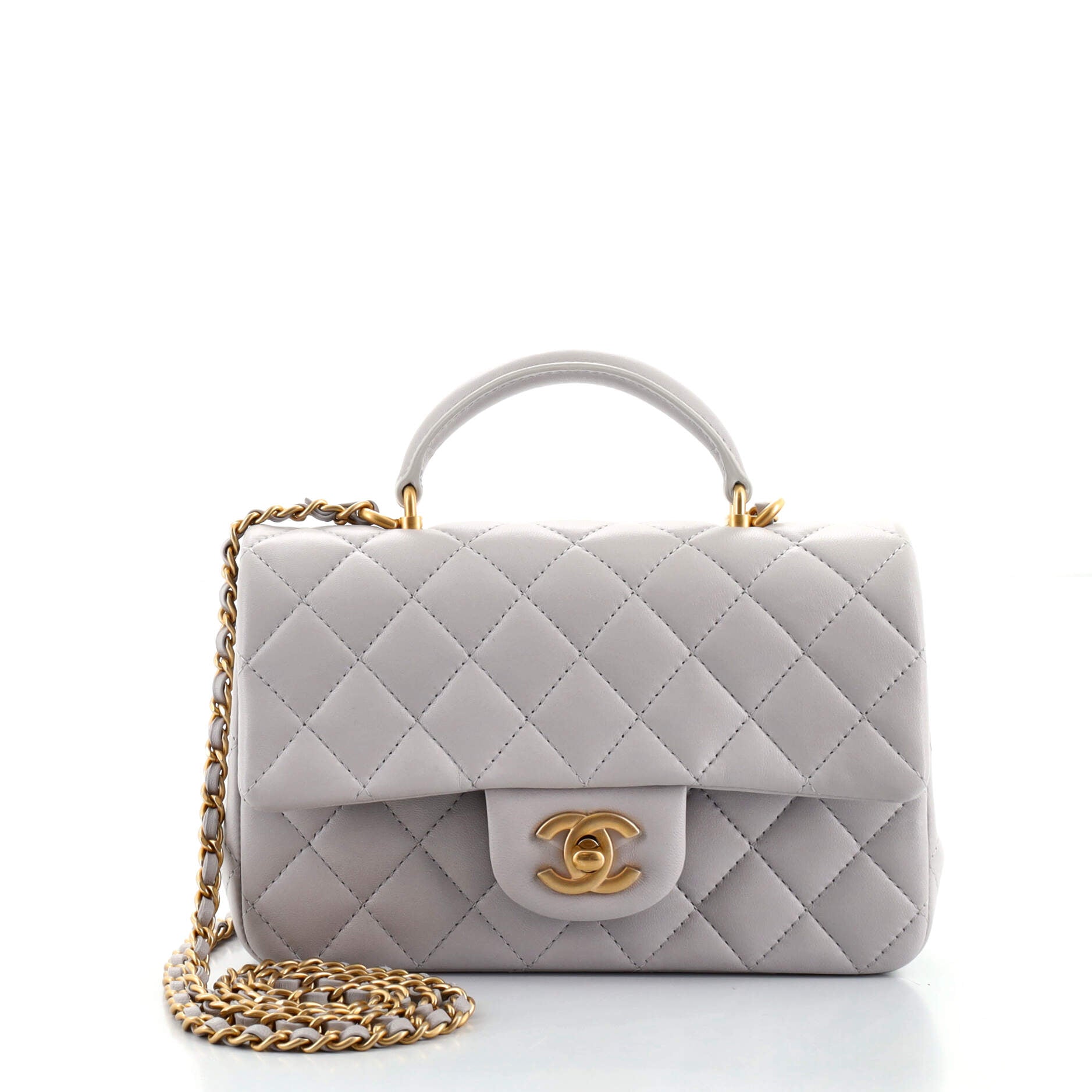 Classic Single Flap Top Handle Bag Quilted Lambskin Mini