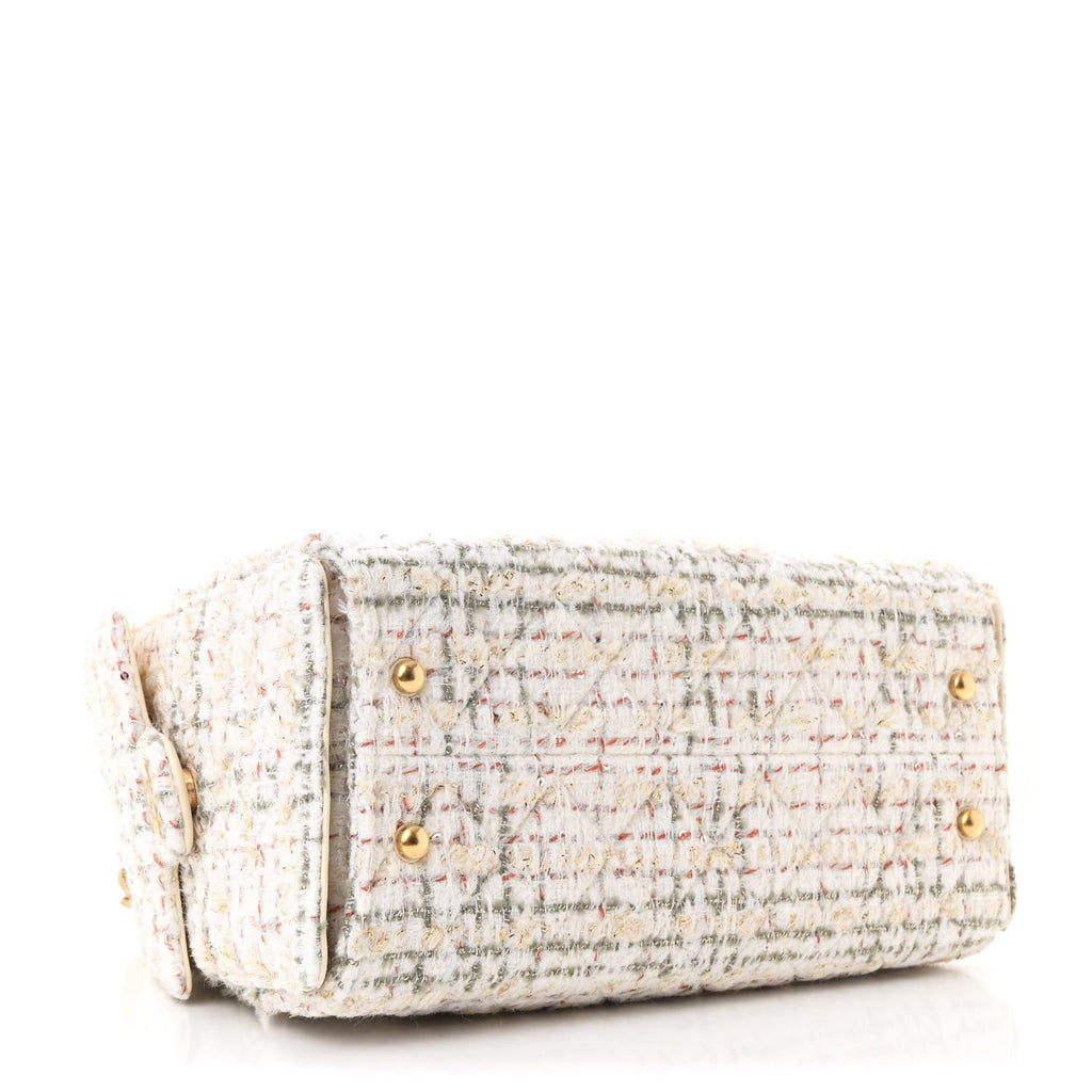 Tweed Quilted Small Chanel 25 Handbag Ecru Khaki Gold Red