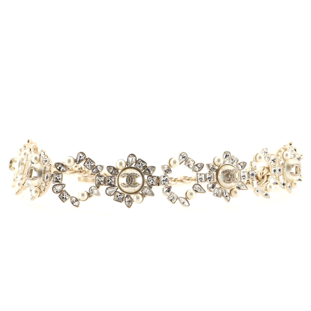 Fancy CC Ring Chain Link Belt Metal with Crystals and Faux Pearls 90