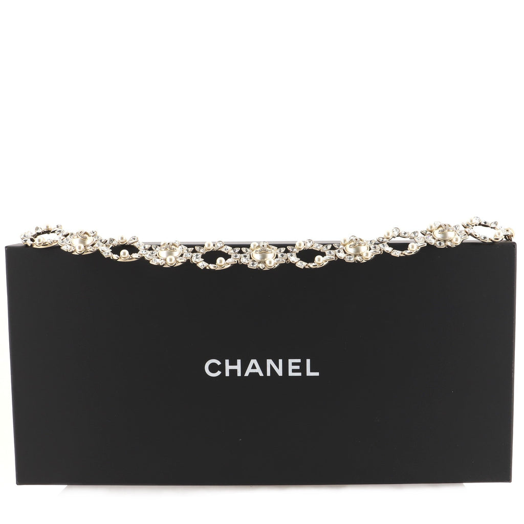 Fancy CC Ring Chain Link Belt Metal with Crystals and Faux Pearls 90