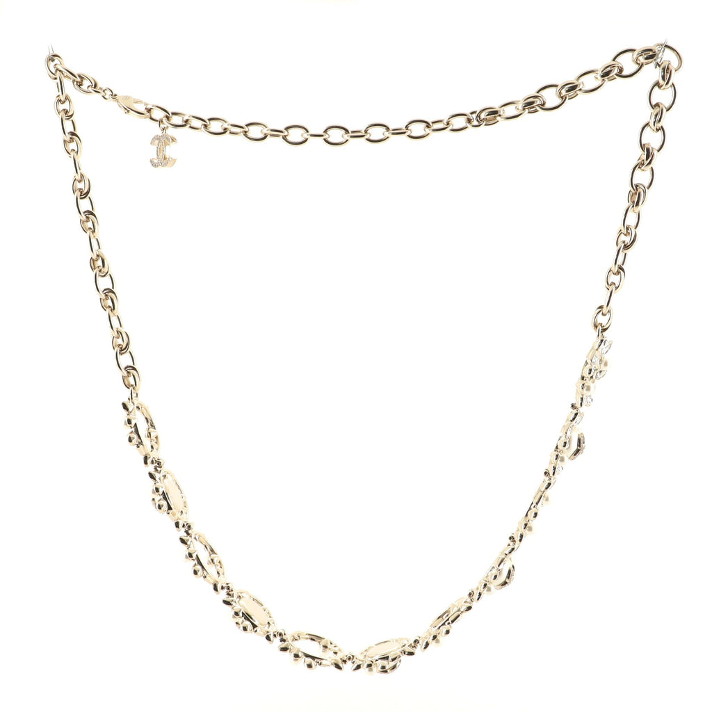 Fancy CC Ring Chain Link Belt Metal with Crystals and Faux Pearls 90