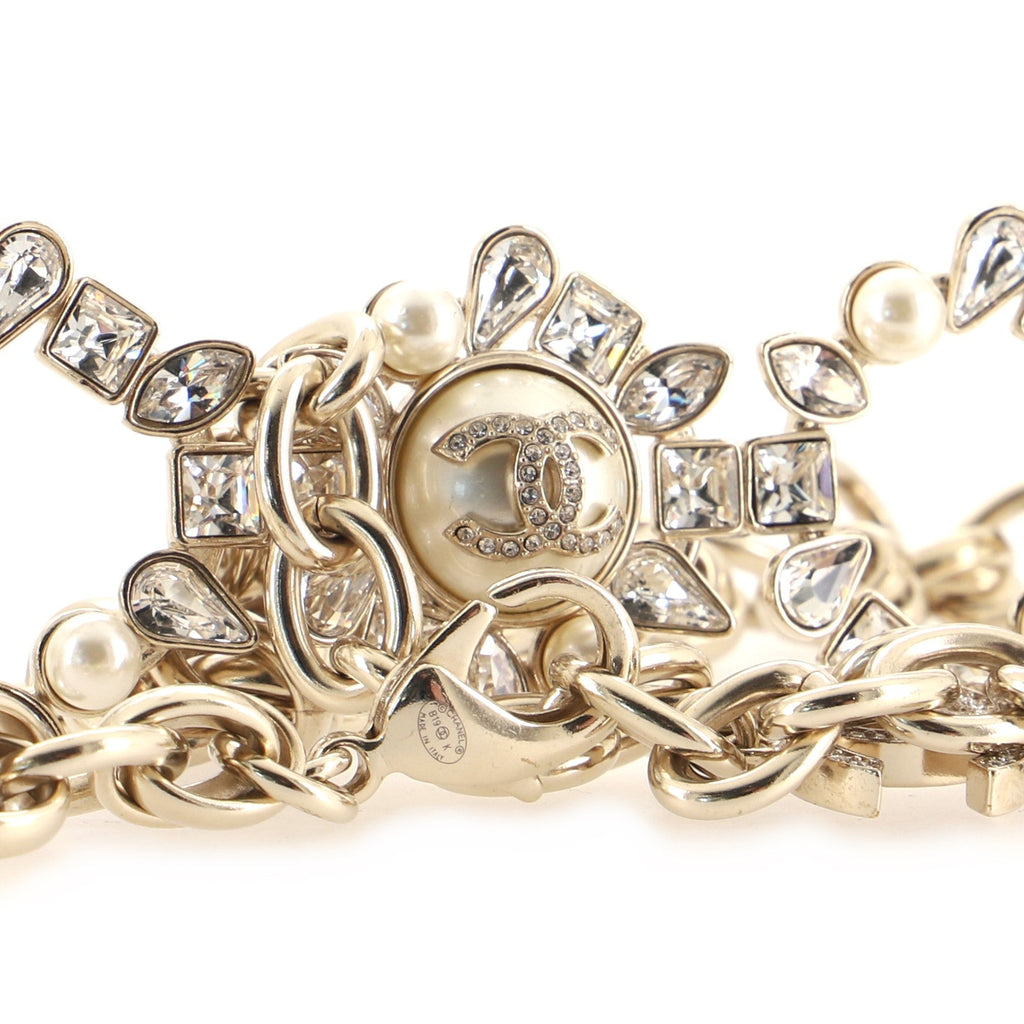 Fancy CC Ring Chain Link Belt Metal with Crystals and Faux Pearls 90