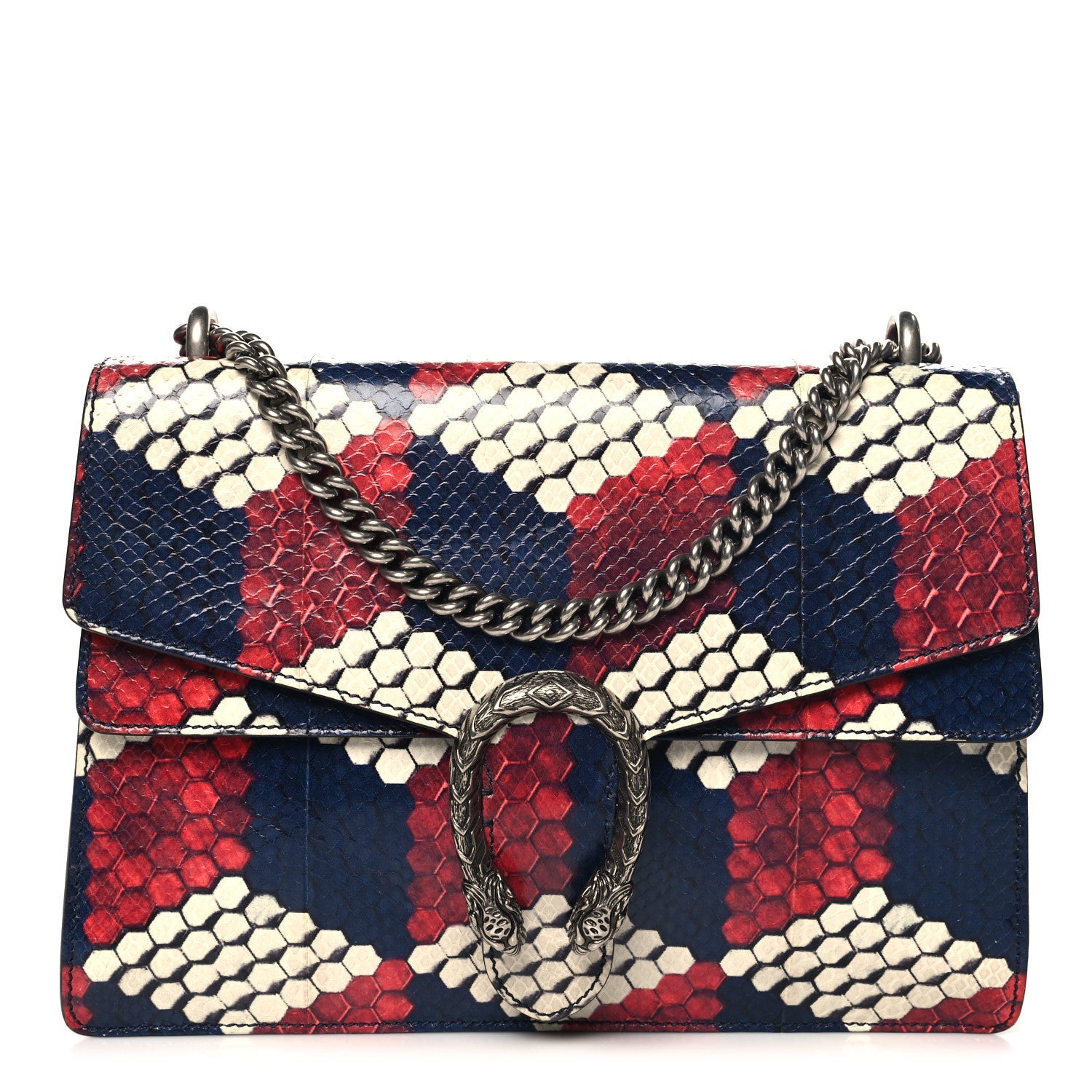 Snakeskin Cubic Medium Dionysus Shoulder Bag Red White Blue