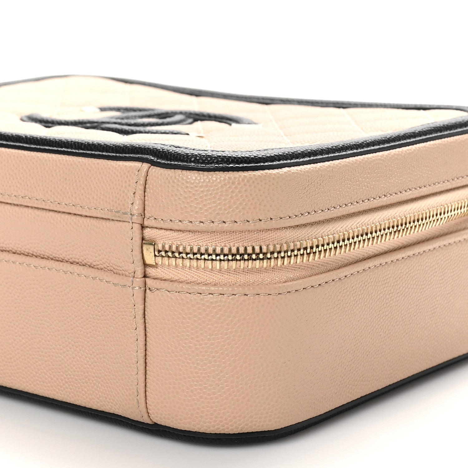 Caviar Quilted Medium CC Filigree Vanity Case Beige Black