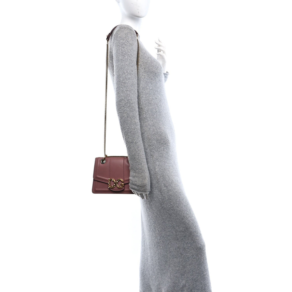 DOLCE GABBANA Smooth Calfskin Small DG Amore Envelope Bag Pink