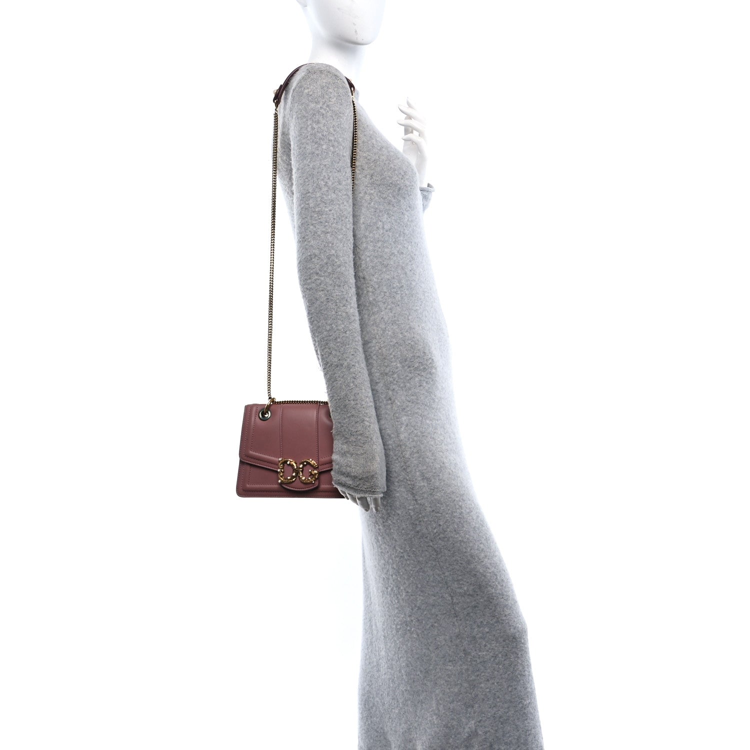 DOLCE GABBANA Smooth Calfskin Small DG Amore Envelope Bag Pink
