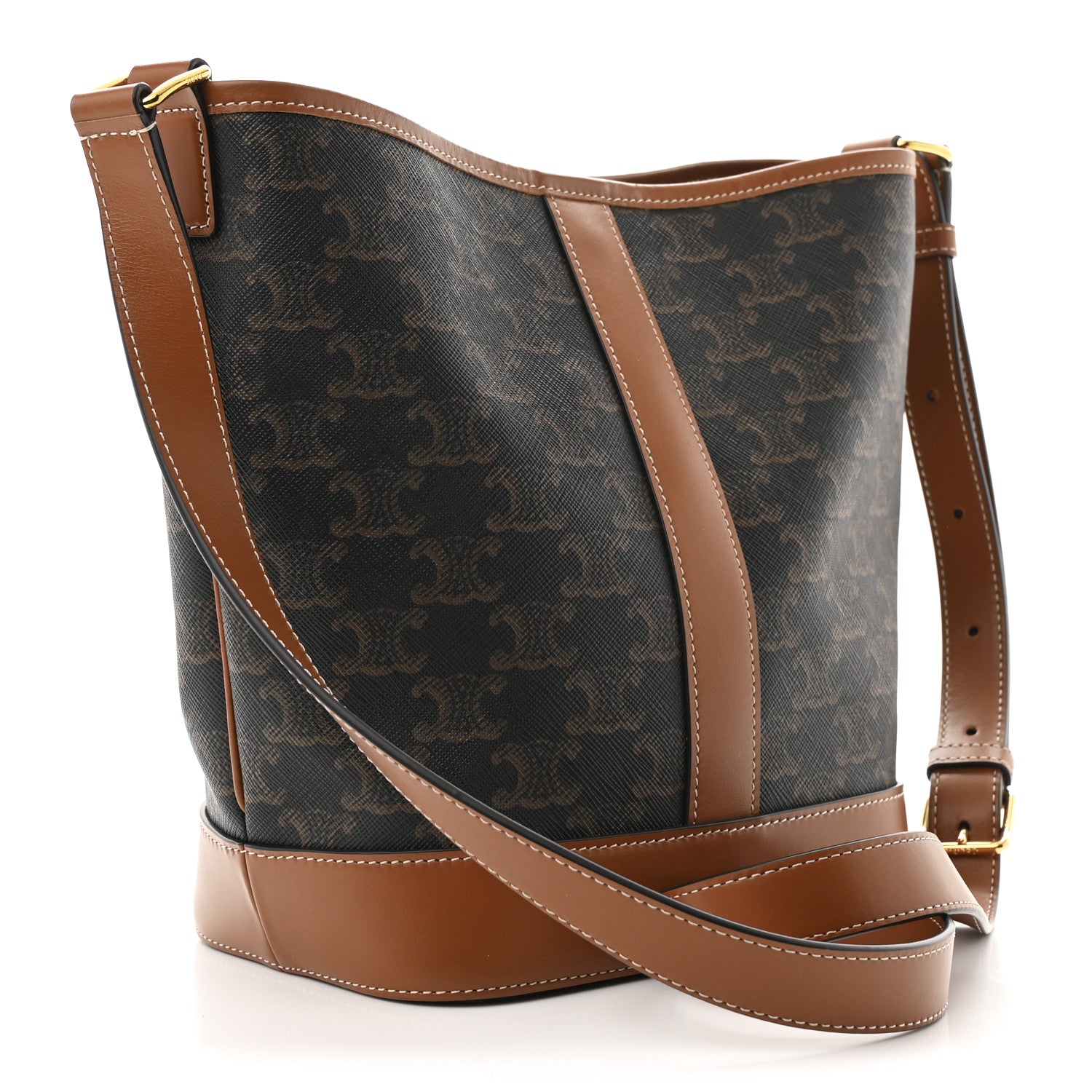Triomphe Canvas Calfskin Small Bucket Bag Tan
