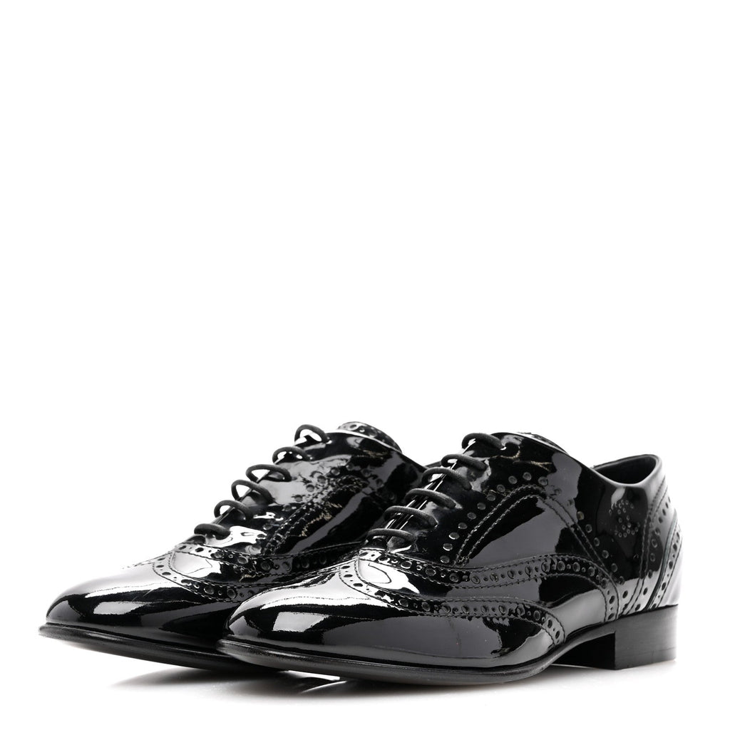 Patent Calfskin CC Brogue Lace Up Oxfords 36.5 Black