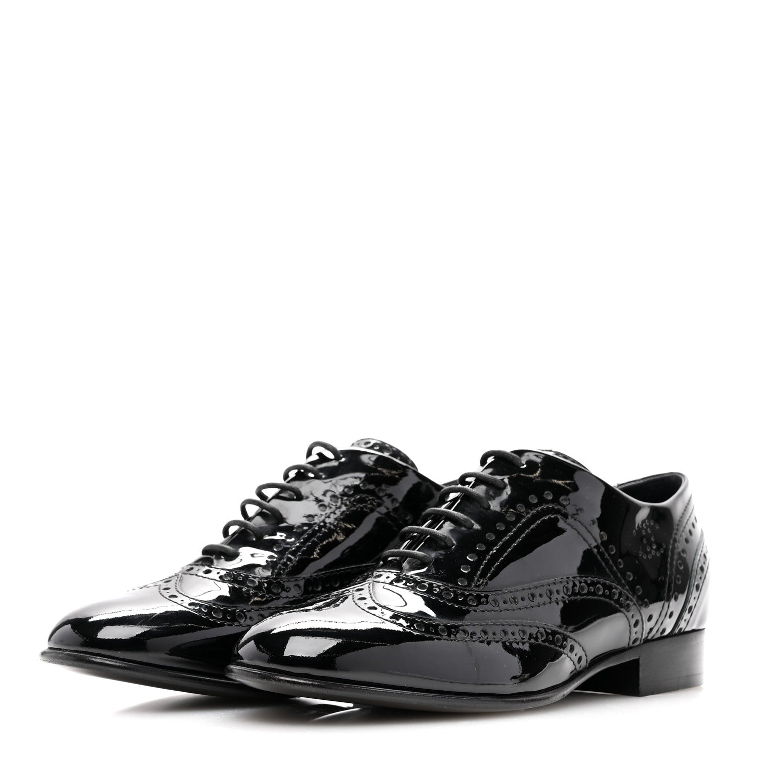 Patent Calfskin CC Brogue Lace Up Oxfords 36.5 Black