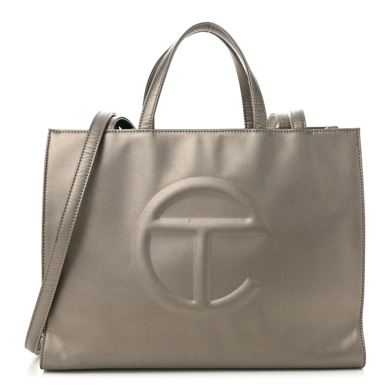Metallic Vegan Leather Medium Shopping Bag Bronze