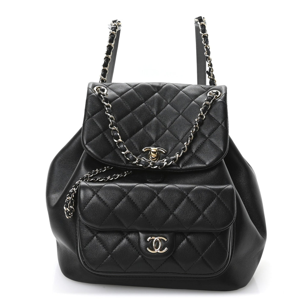 Lambskin Quilted Large Duma Drawstring Backpack Black