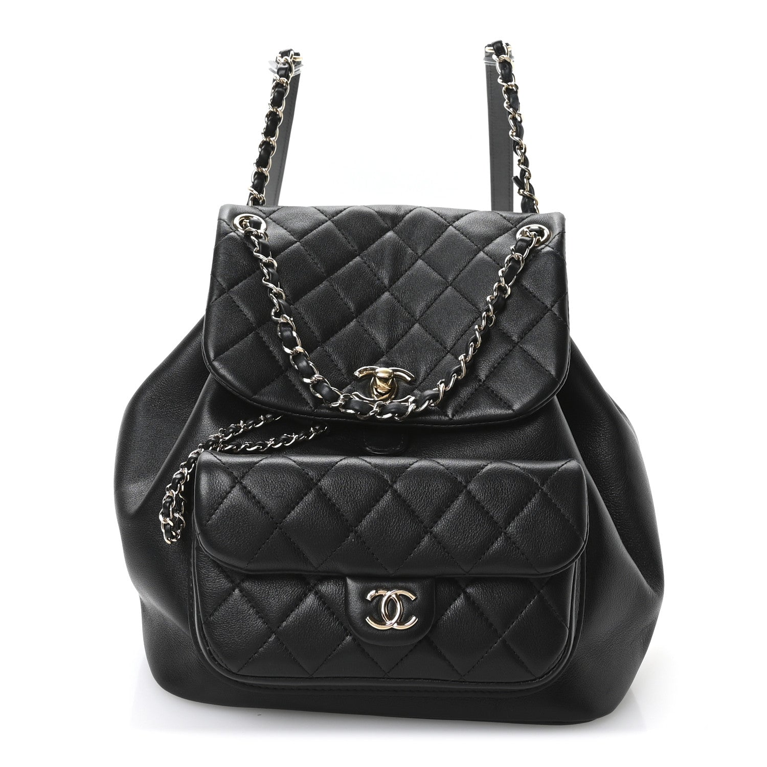 Lambskin Quilted Large Duma Drawstring Backpack Black
