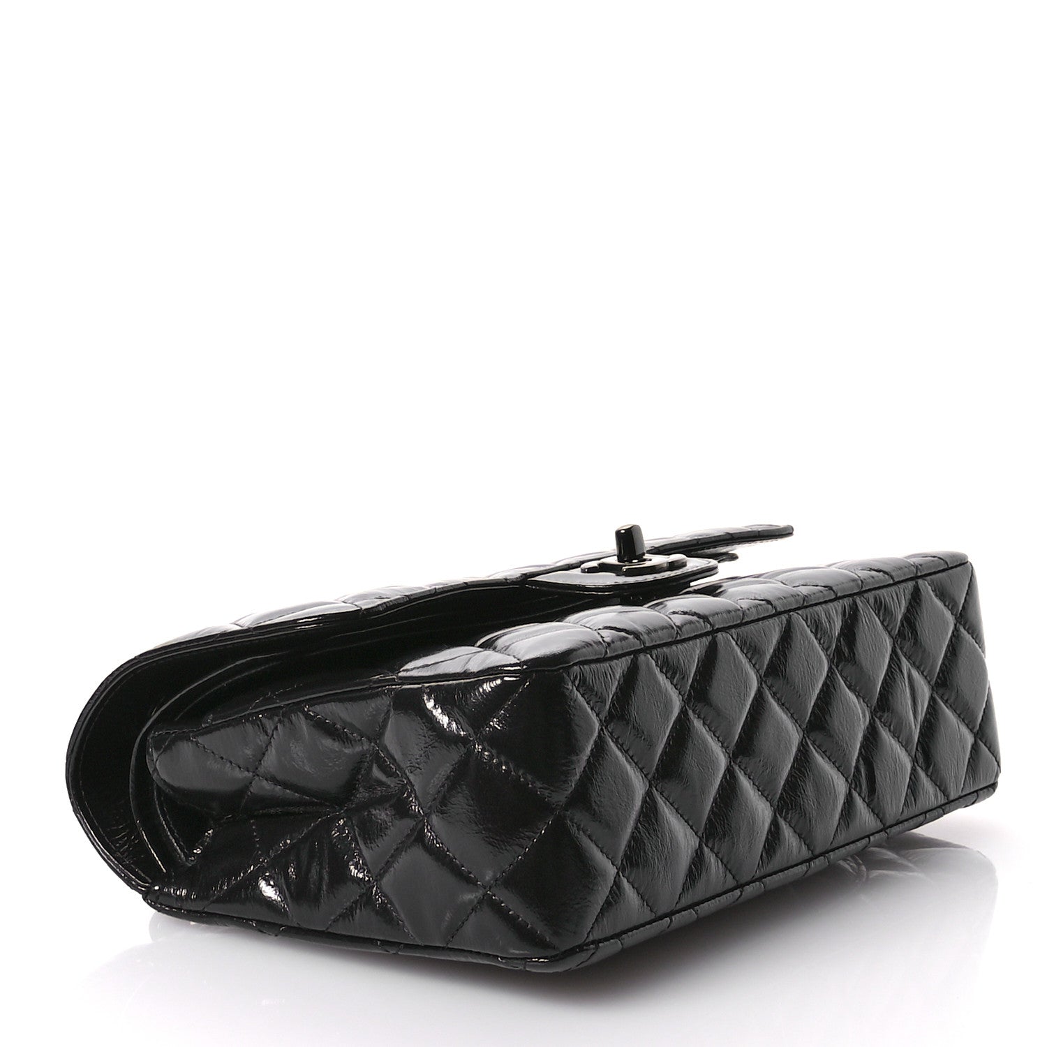 Shiny Crumpled Calfskin Quilted Small Double Flap So Black