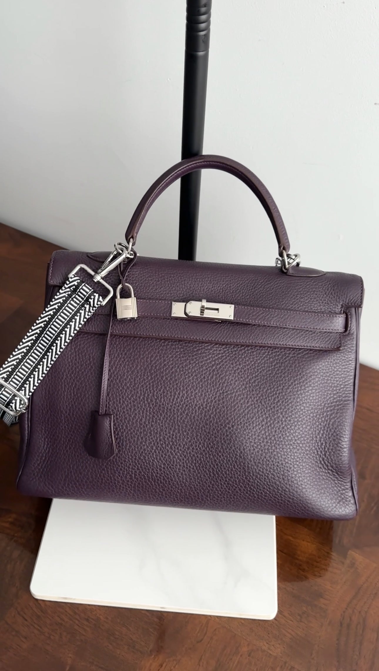 Hermes Dark Purple Clemence Kelly 35 Retourne PHW Bag