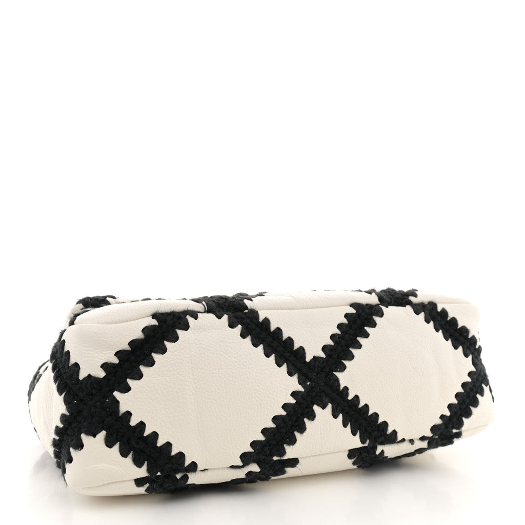Calfskin Crochet Medium Chanel 19 Flap White Black