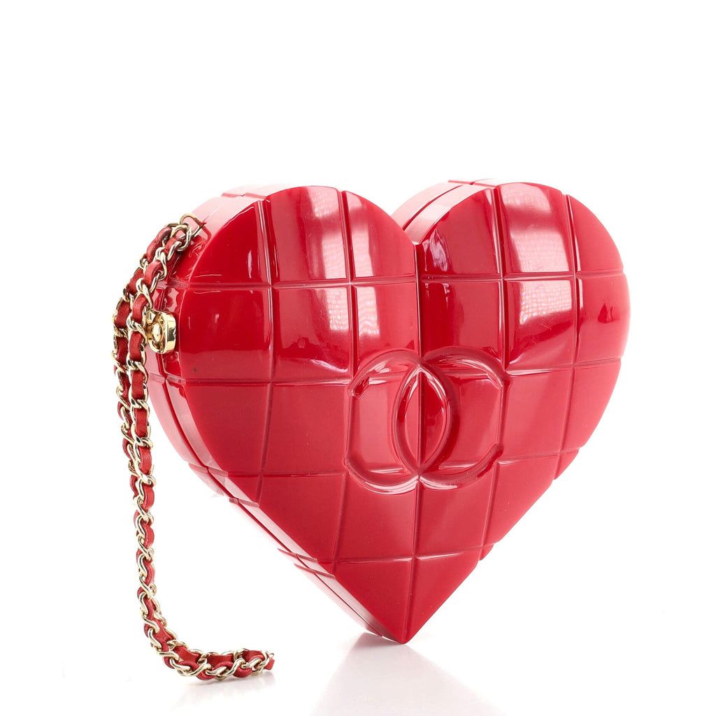 Vintage CC Chocolate Bar Heart Wristlet Clutch Quilted Plexiglass Patent Mini