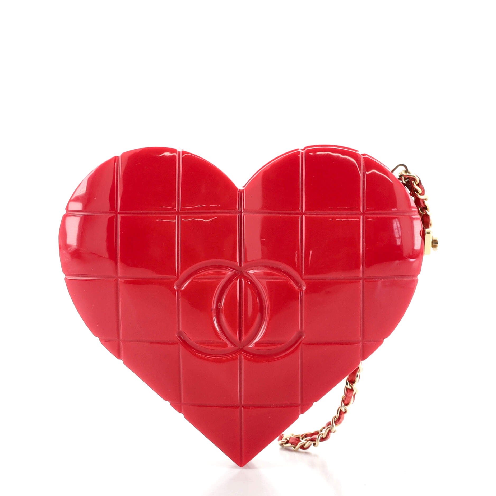 Vintage CC Chocolate Bar Heart Wristlet Clutch Quilted Plexiglass Patent Mini