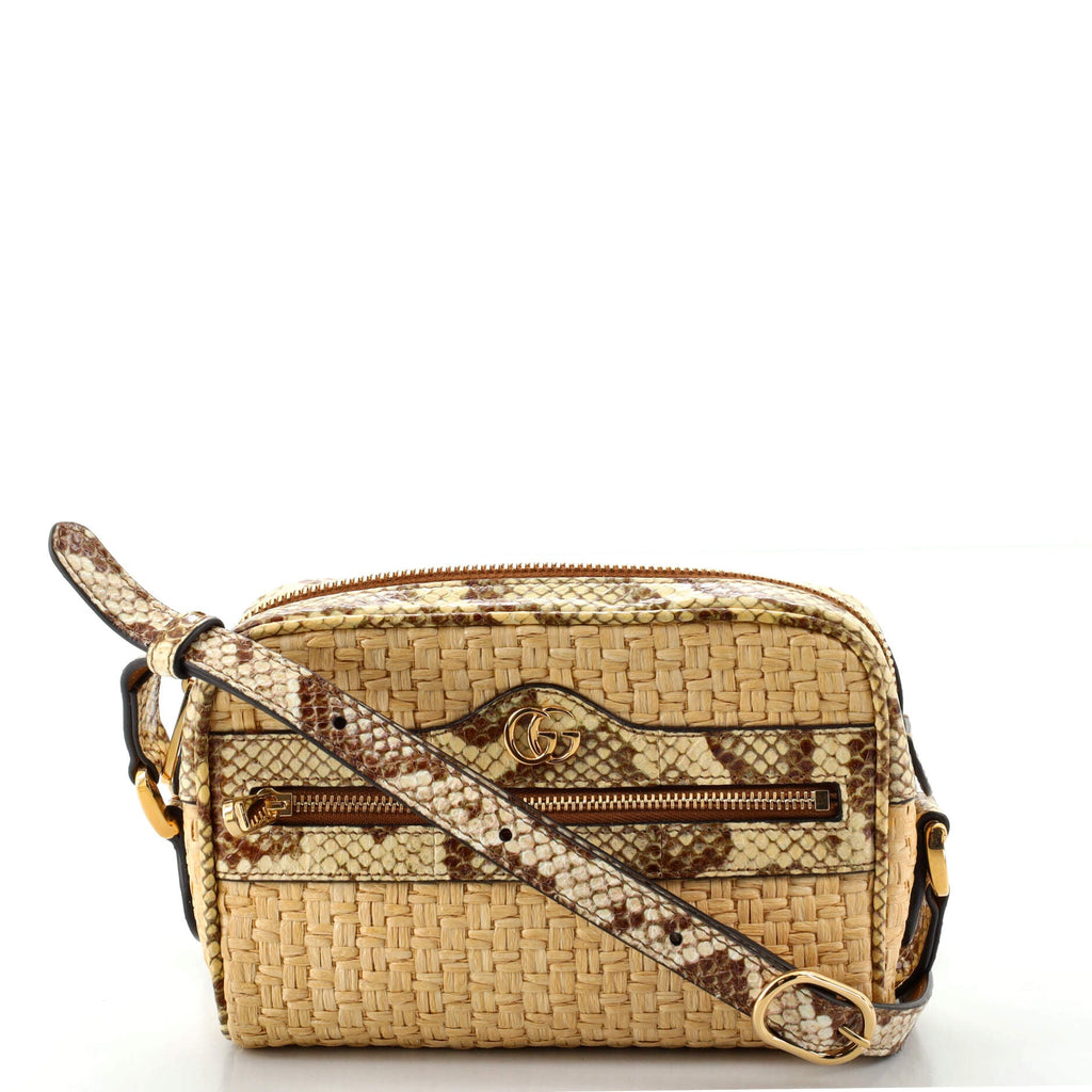 Ophidia Shoulder Bag Raffia with Snakeskin Mini