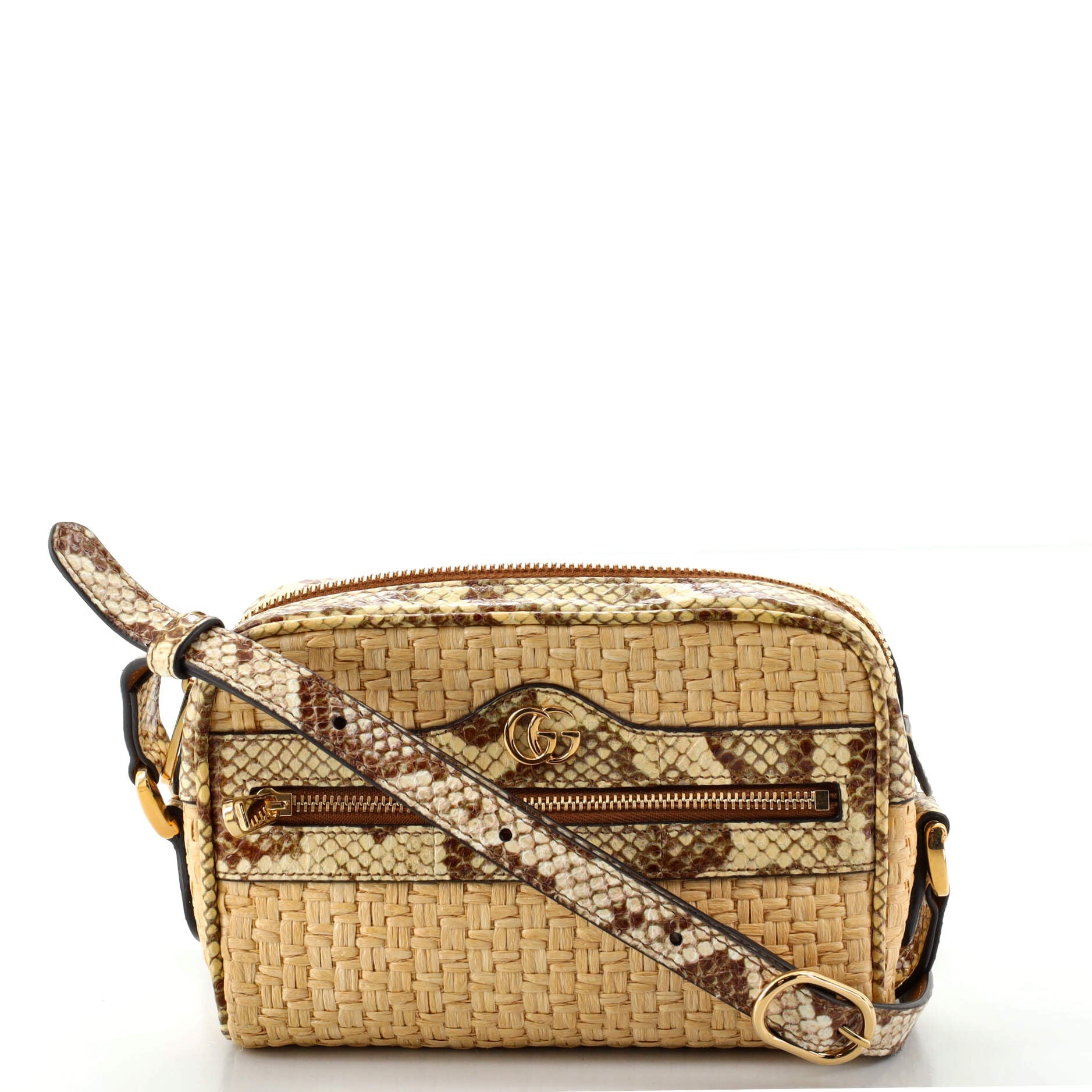 Ophidia Shoulder Bag Raffia with Snakeskin Mini