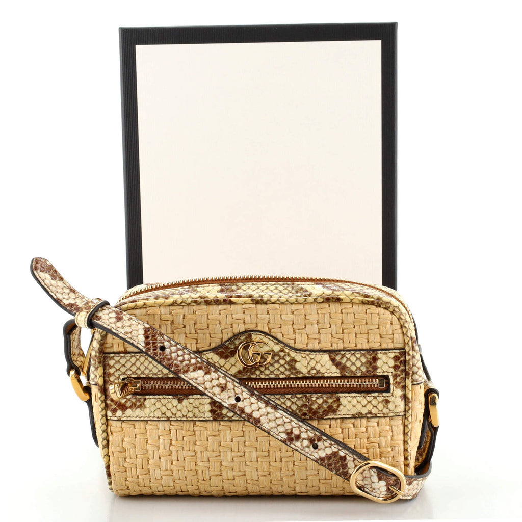 Ophidia Shoulder Bag Raffia with Snakeskin Mini