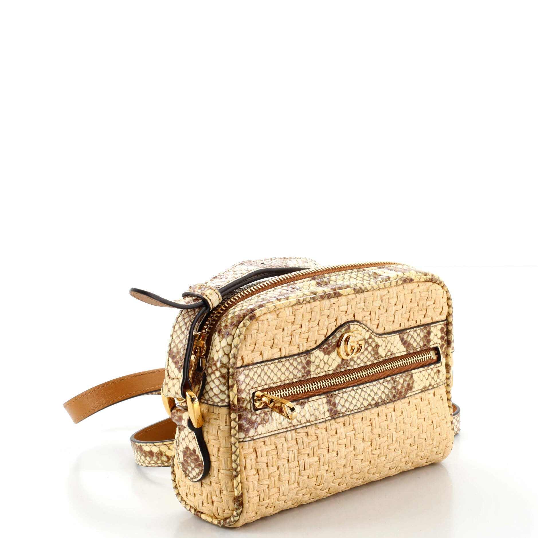 Ophidia Shoulder Bag Raffia with Snakeskin Mini