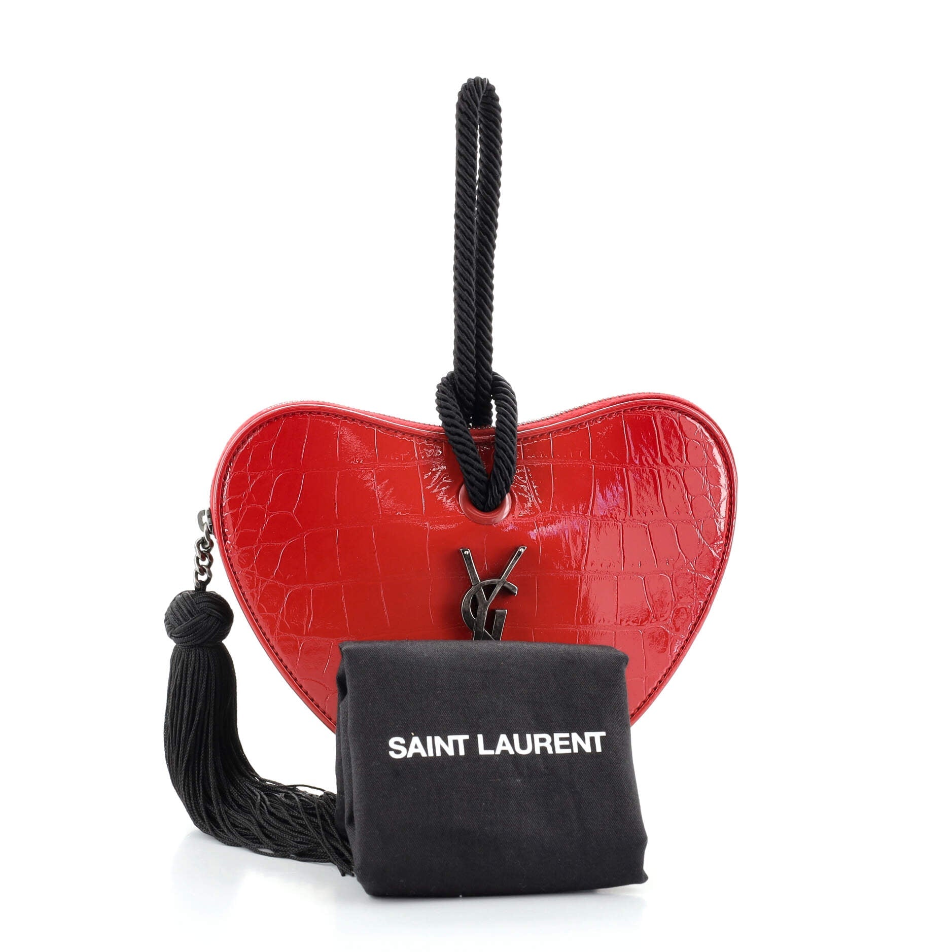 Heart Tassel Clutch Crocodile Embossed Leather