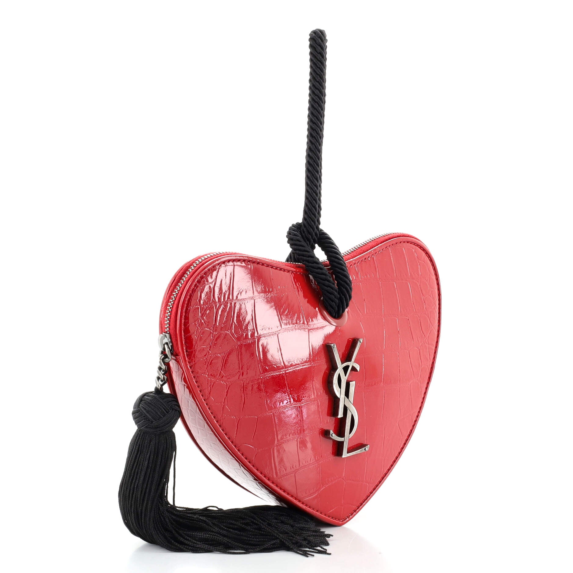 Heart Tassel Clutch Crocodile Embossed Leather