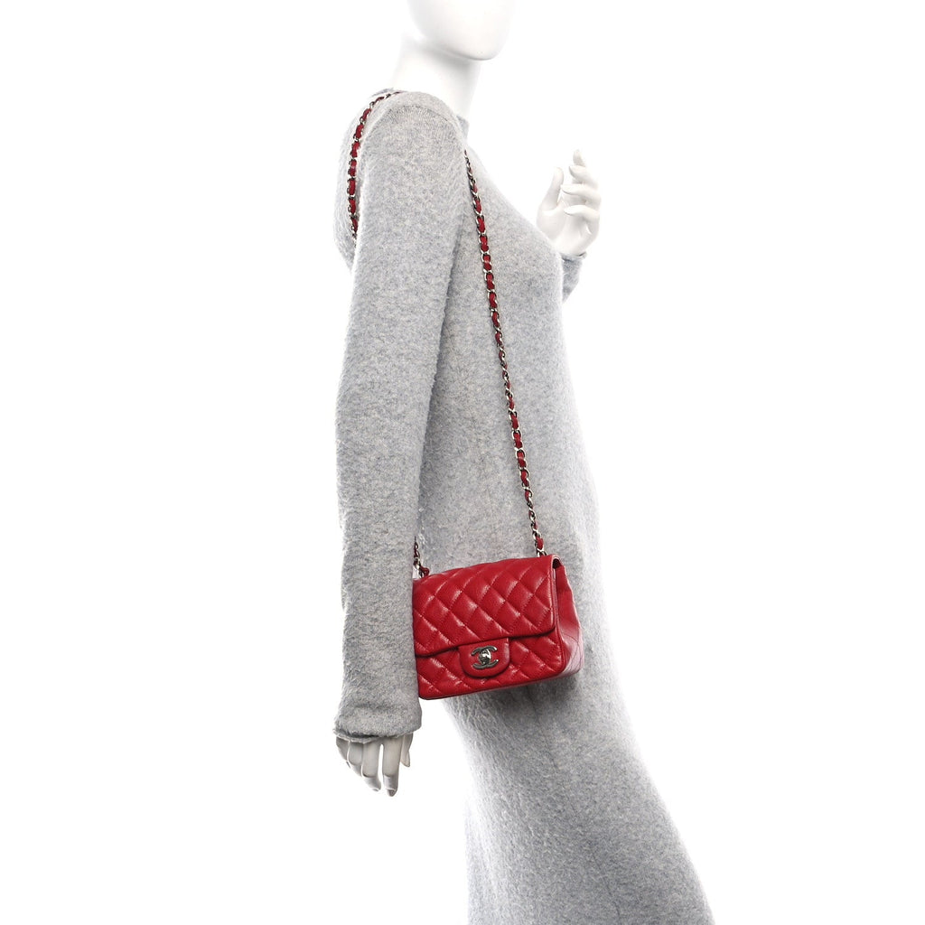 Caviar Quilted Mini Square Flap Red