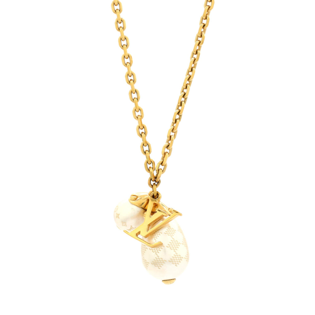 Damier Perle Pendant Necklace Metal and Faux Pearls