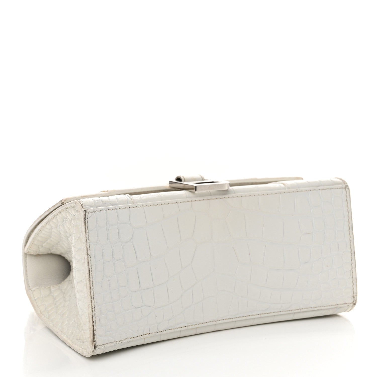 Calfskin Crocodile Embossed Small Hourglass Top Handle Bag White