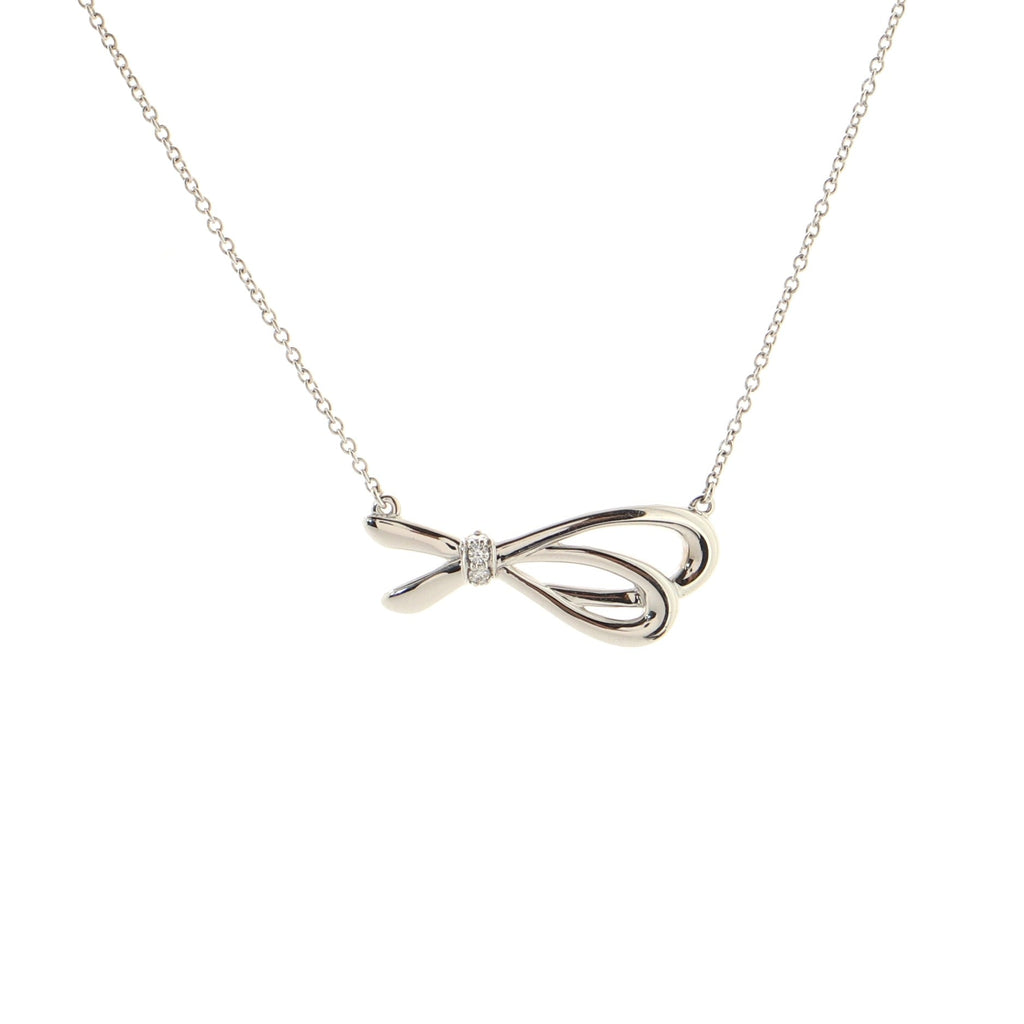 Bow Knot Pendant Necklace 18K White Gold with Diamonds
